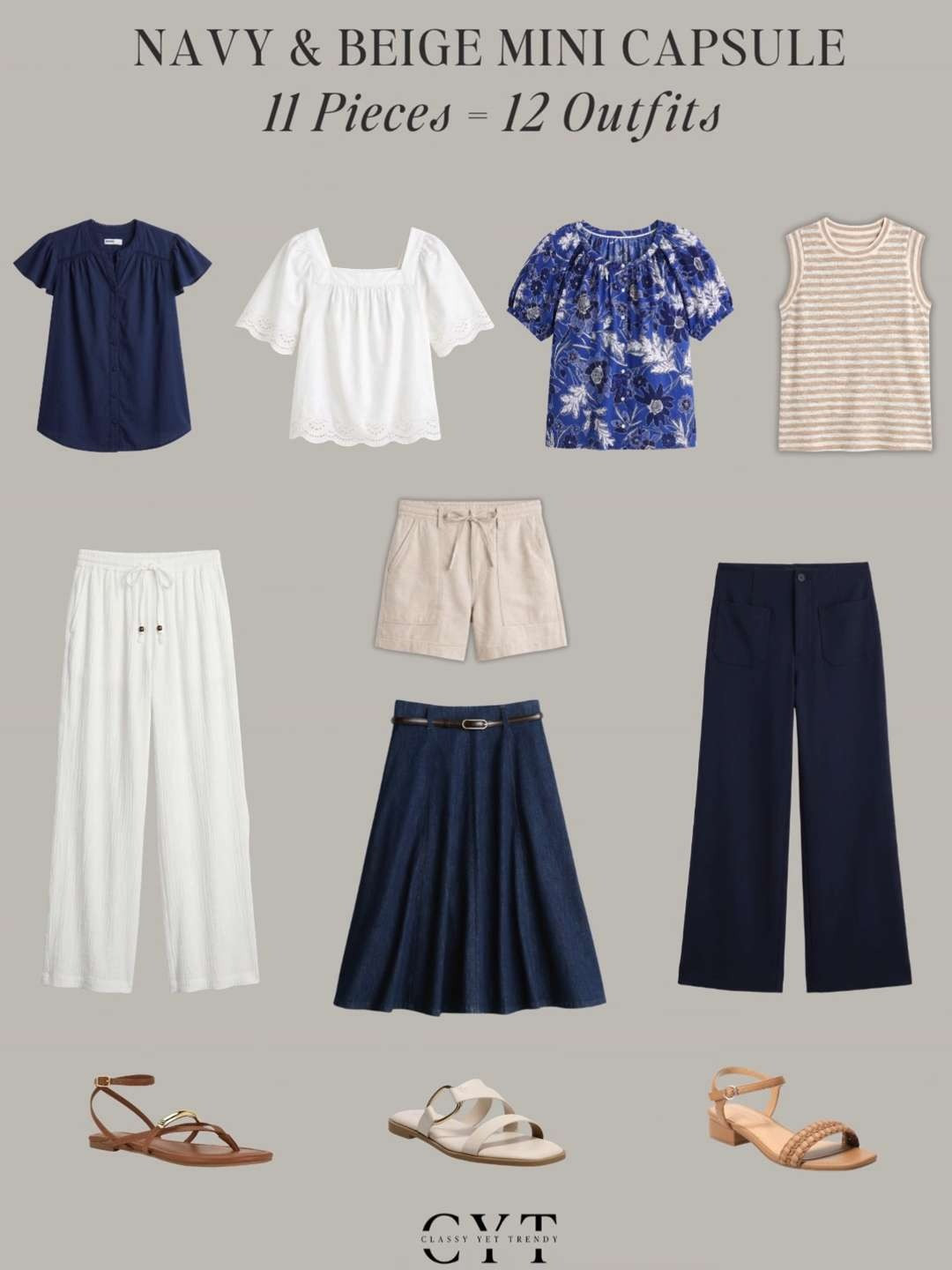 Navy and Beige Summer Mini Capsule: 11 Pieces, 12 Outfits ☀️ Shop everything at @kohls 🎉 Neutral color palette of navy, white and beige, so everything coordinates for lots of outfit combinations.  Make even more outfits by adding pieces from your closet! ✔️  #kohls #KohlsPartner 

#howtostyle #whattowear #summeroutfit 

 
