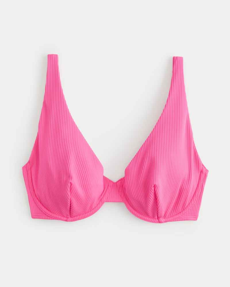 Women's Curvy High Apex Ribbed Underwire Bikini Top | Women's Swimwear | HollisterCo.com | Hollister (UK)