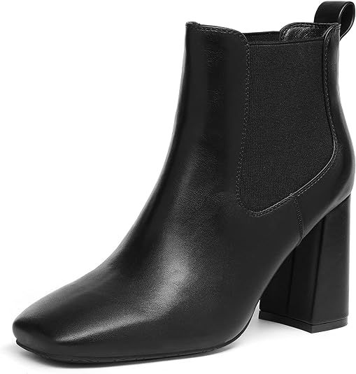 DREAM PAIRS Women’s Black Ankle Booties Square Toe Chunky Blocked Heels Chelsea Boots | Amazon (US)