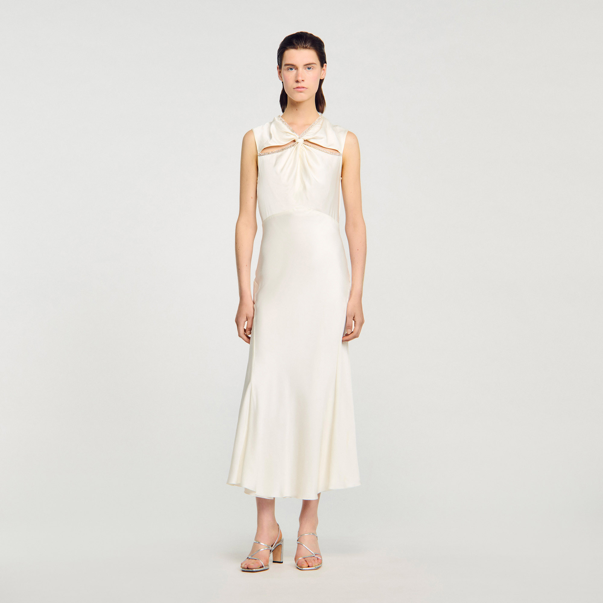 Satin maxi dress with rhinestones | Sandro US | Sandro-Paris US