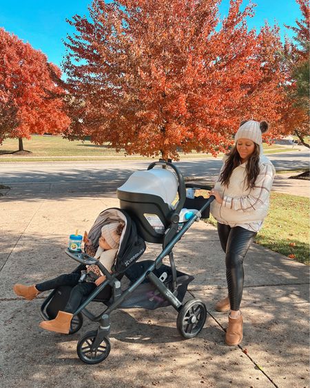 Mommy and me. Double stroller. Uppababy vista. Car seat. Target style. Matching family. Fall outfit. Mini Ugg. Ugg mini. Spanx leggings. Spanx faux leather leggings outfit. 

#LTKfamily #LTKbaby #LTKshoecrush
