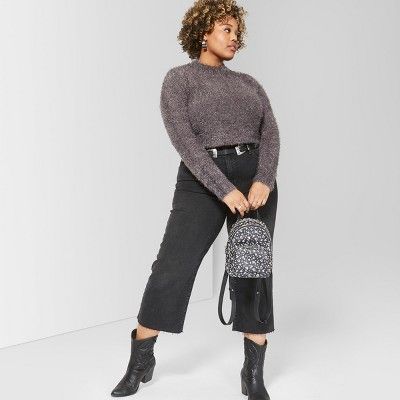 Women's Plus Size Fuzzy Crop Mock Neck Sweater - Wild Fable™ | Target