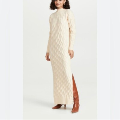 Line & Dot S Cream Cable Knit Fisherman Sweater Maxi Dress | eBay US