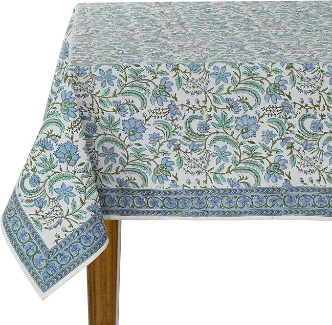 Ridhi Columbia Blue Hand Block Print Cotton Rectangle Tablecloth 118 x 70 inches Reusable Table C... | Amazon (US)