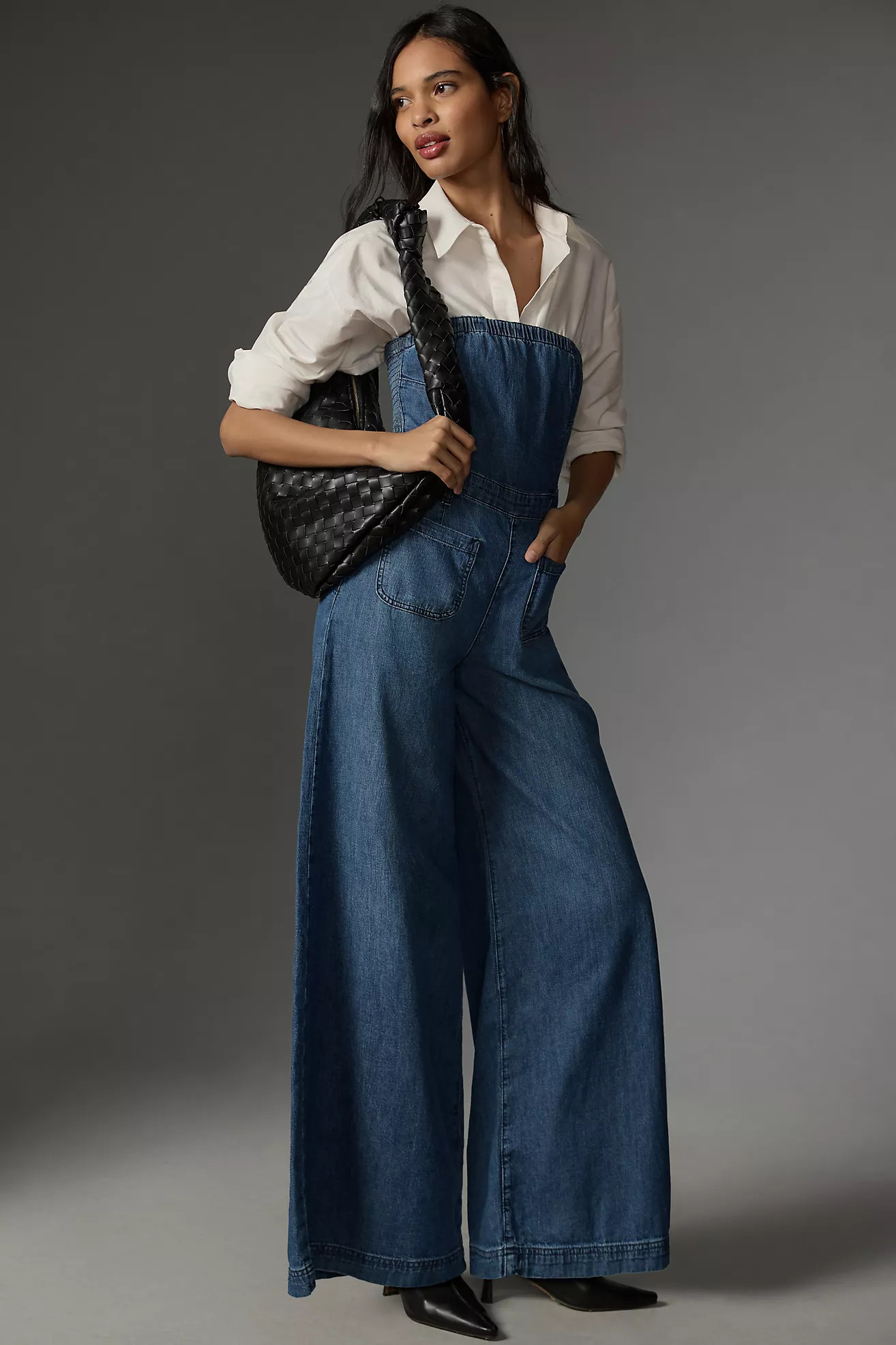 The Skipper Strapless Denim Wide-Leg Jumpsuit by Pilcro | Anthropologie (US)