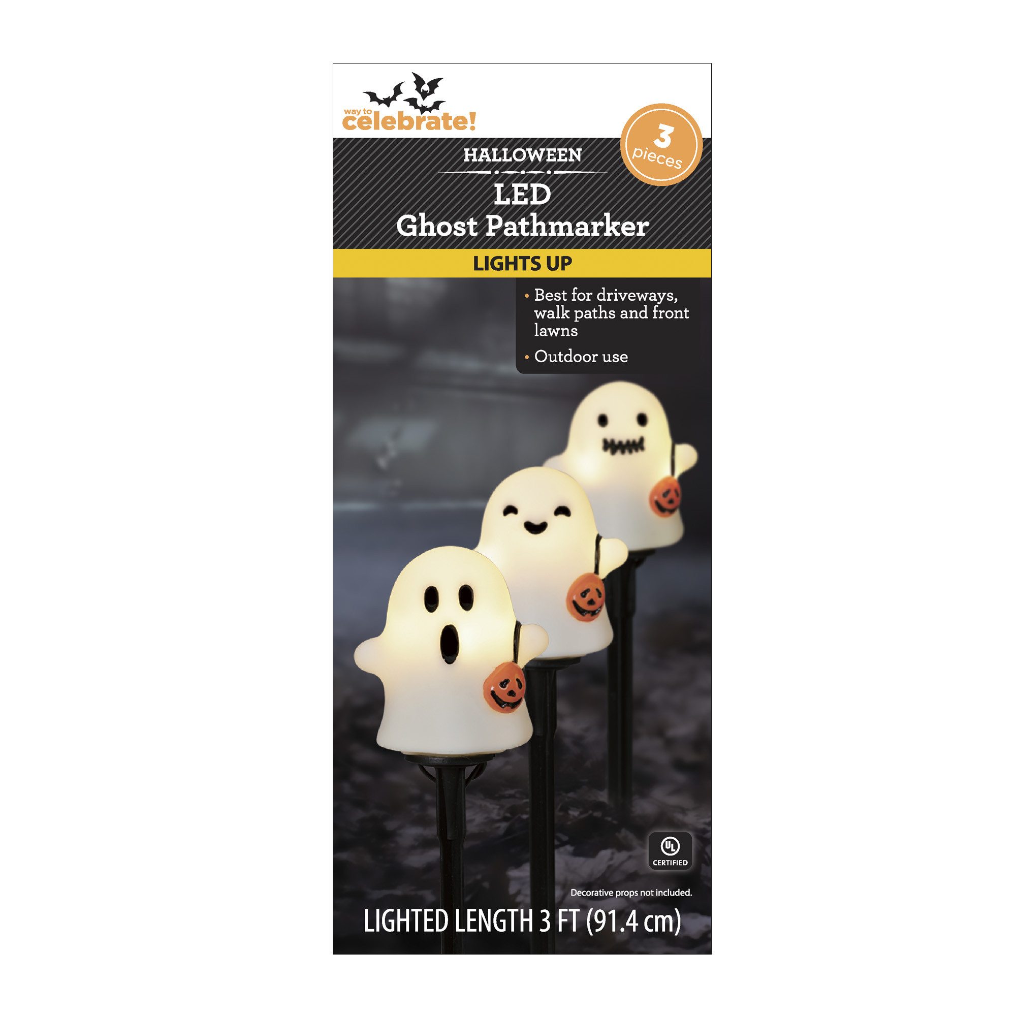 Halloween Light-Up Ghost Path markers, 3 Count, by Way To Celebrate | Walmart (US)