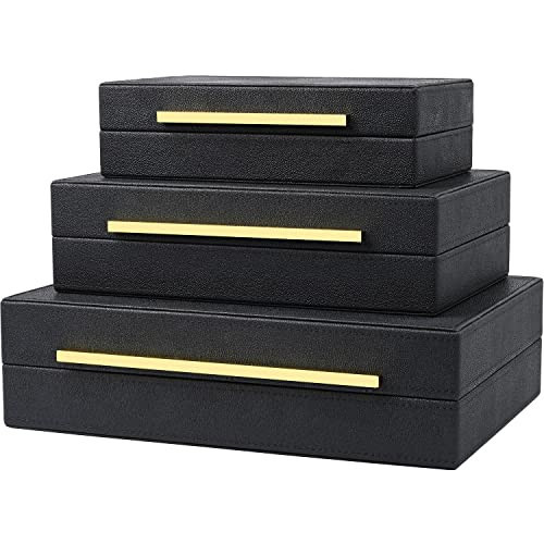 ZIKOUL Black Shagreen Box Faux Leather Set Of 3 Pcs Storage Decorative Boxes,Modern Stacking Decorative Boxes with Lids For Home Decor Coffee Table Top Storage Jewelry Box Organizer | Amazon (US)