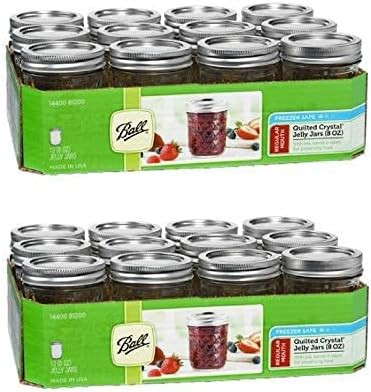 Ball Quilted Crystal Regular Mouth Half-Pint 8 Oz. Glass Mason Jars with Lids and Bands, 12 Count... | Amazon (US)