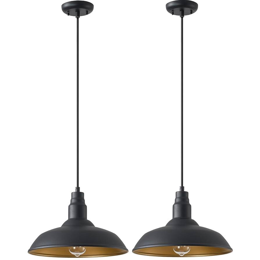 2 Pack Farmhouse Pendant Light for Kitchen, 14in Large Industrial Hanging Lights with Brass Inter... | Amazon (US)