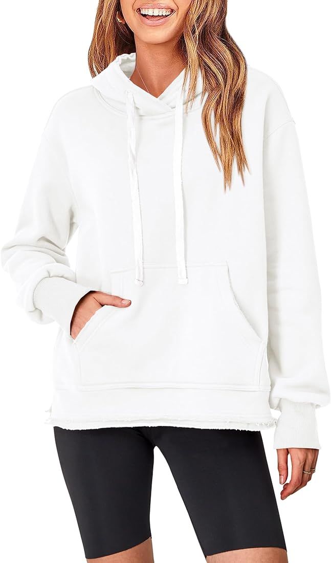 KIRUNDO Women's Casual Cotton Long Sleeve Fleece Hoodies Sweatshirt 2023 Fall Winter Fashion Loos... | Amazon (US)