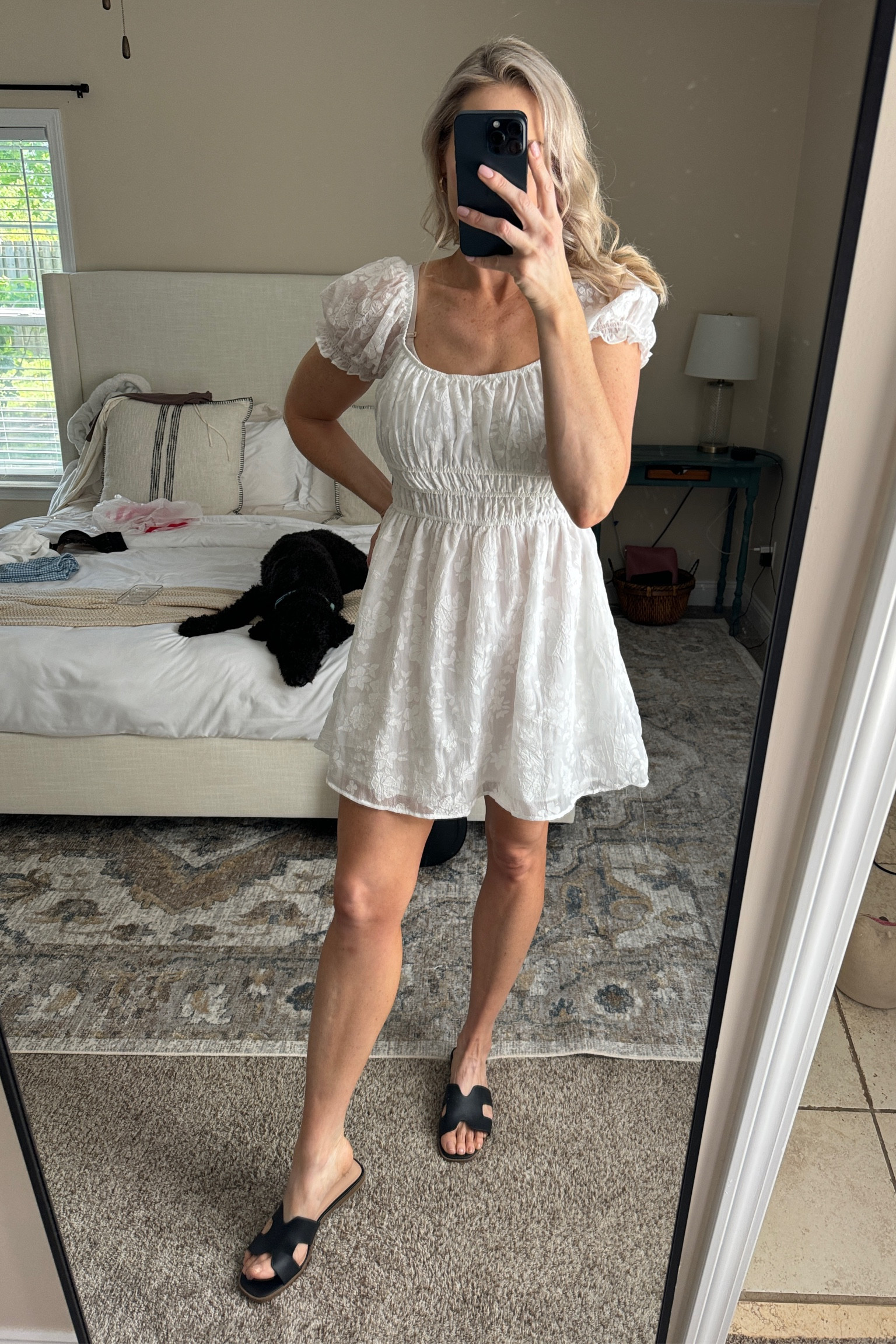 White sundress, black sandals 

#whitedress #dress #blacksandals #sandals 

#LTKfindsunder50 #LTKshoecrush #LTKxTarget