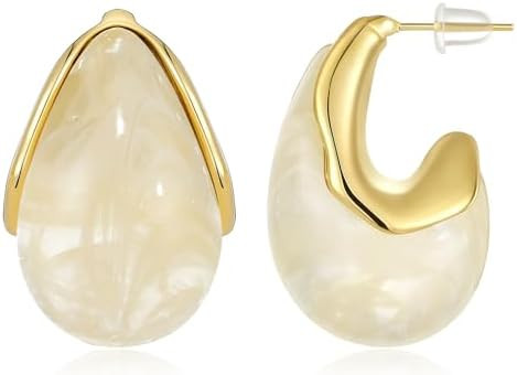 KissYan Acrylic Teardrop Earrings for Women, 14K Gold Plated Resin Chunky Hoop Earrings, Lightwei... | Amazon (US)