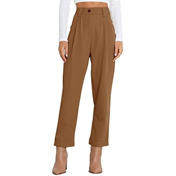 Febriajuce Women's Dress Pants Lightweight High Waist Straight Leg Office Work Pants Casual Trave... | Amazon (US)