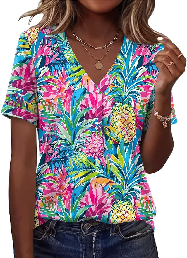 AKEWEI Womens Tops Short Sleeve Shirts for Women V Neck Business Casual Tunic Spring Fashion Clot... | Amazon (US)