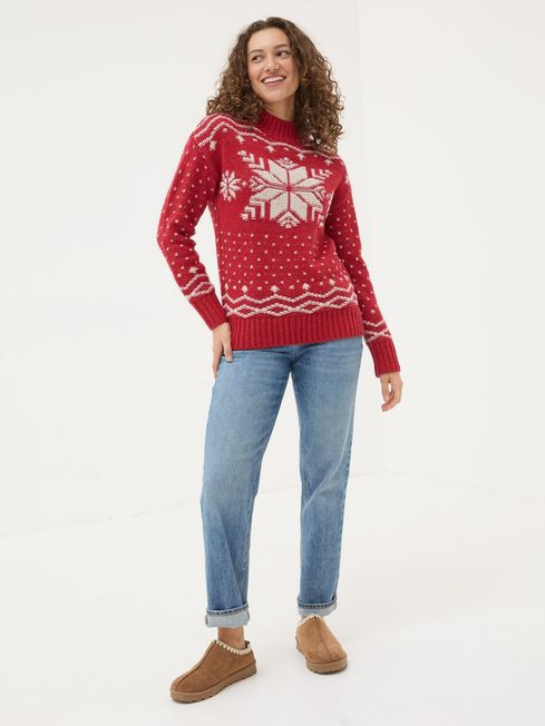 Snowflake Red Knitted Jumper | Fat Face