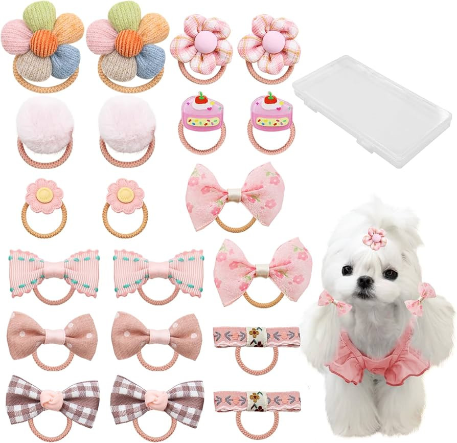 20 Pcs Dog Hair Bows with Rubber Bands Pink Puppy Hair Bows for Small Dogs Cute Elastic Handmade ... | Amazon (US)