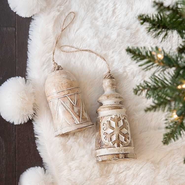 New! Carved Wooden Bell Ornaments, Set of 2 | Kirkland's Home