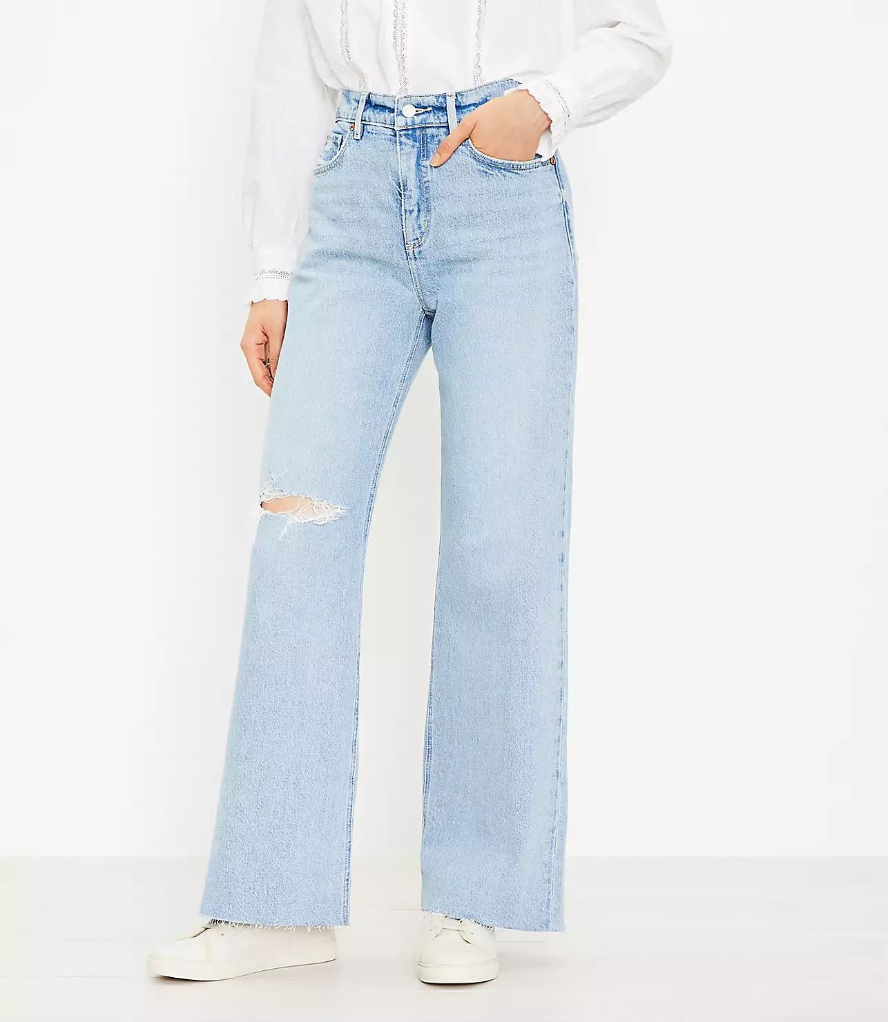 Fresh Cut High Rise Wide Leg Jeans in Light Indigo Wash | LOFT