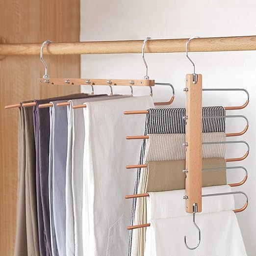 Magic Pants Hangers, Space Saving Closet Hangers 5 Layers 2 Uses Multi Functional Pants Rack | So... | Amazon (US)