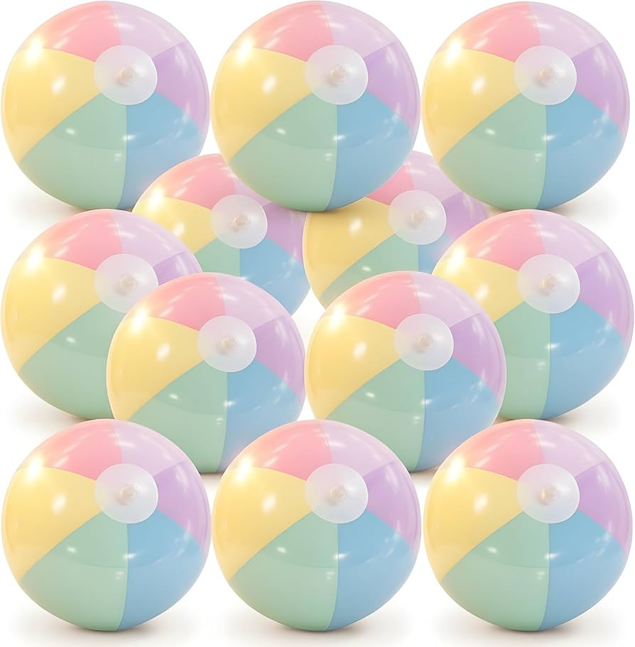 12 Pcs Pastel Inflatable Beach Balls Bulk Pastel Color Jumbo Big Beach Balls Baby Shower Birthday... | Amazon (US)