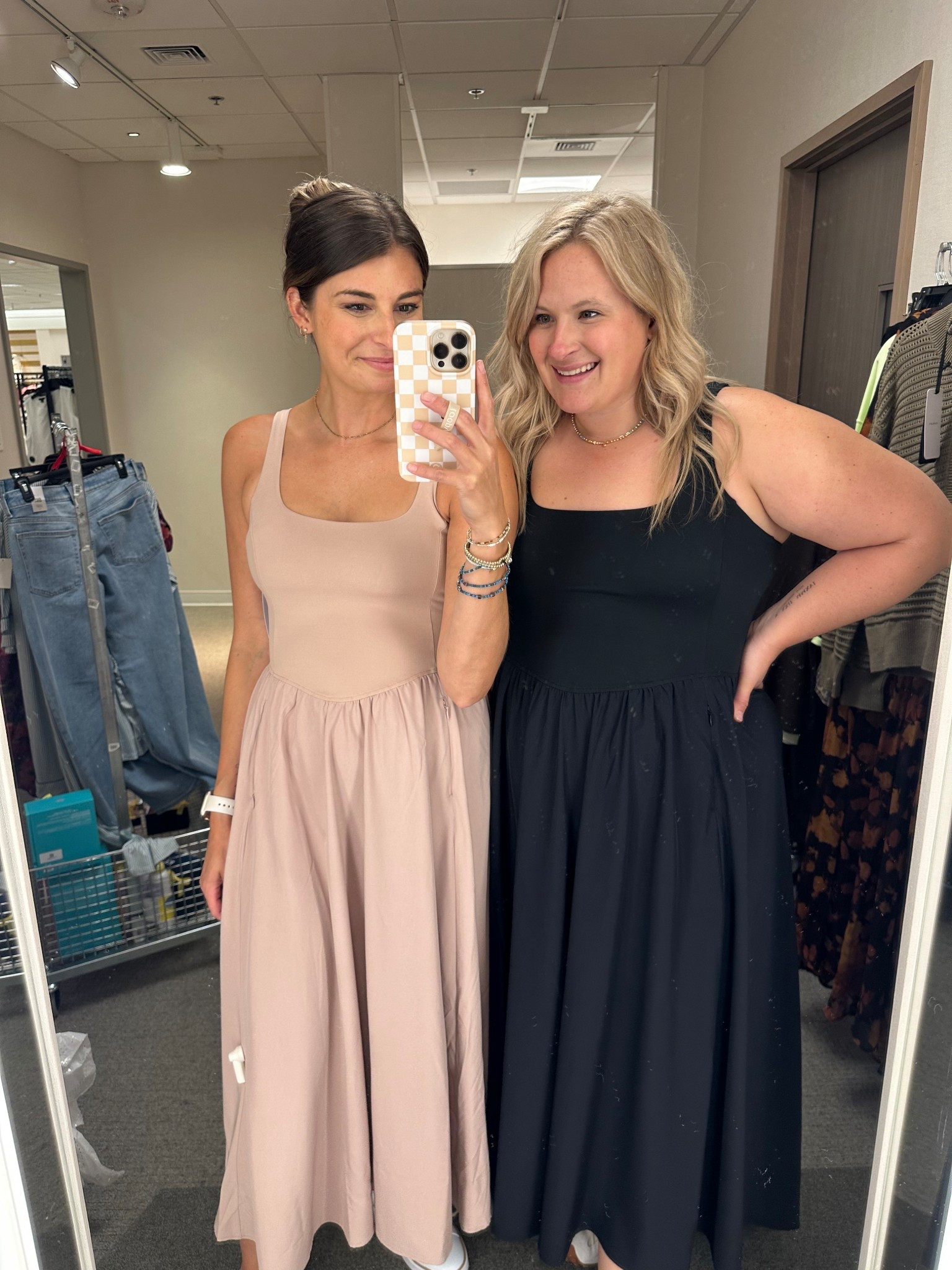 This sells dress from the Nordstrom sale was a huge win for both of us! I’m in a xs jamie is in a large 