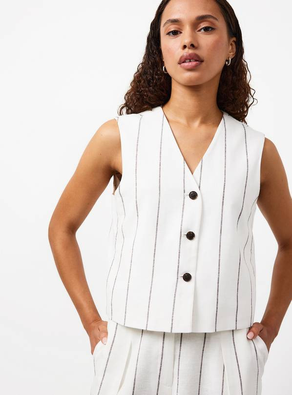White Stripe Linen Blend Co-ord Waistcoat 10 | Tu Clothing
