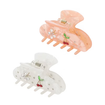 Unique Bargains Butterfly Cherry Hair Claw Clips Pink White 2 Pcs | Target