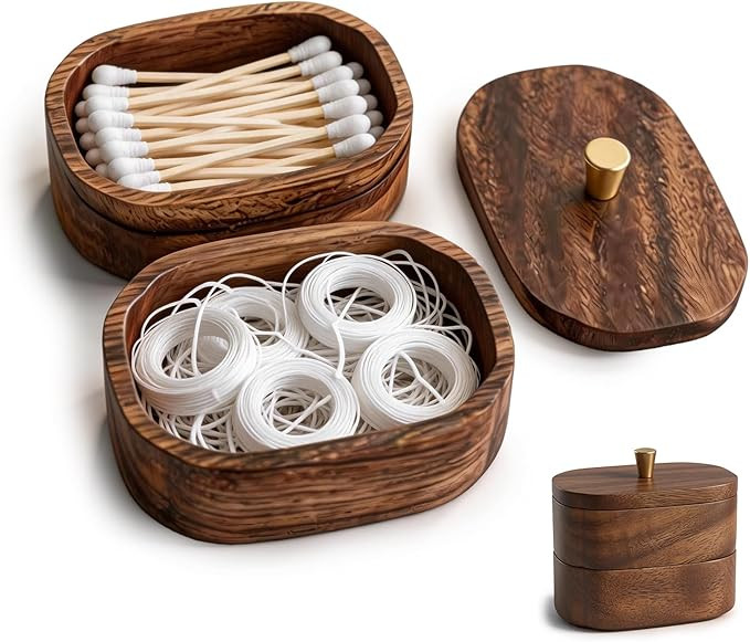 Acacia Wood Qtip Holder - Elegant Wooden Bathroom Canisters & Multi-Functional Bathroom Canister ... | Amazon (US)
