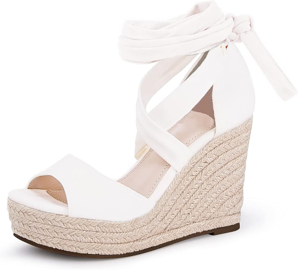 Womens Espadrilles Wedges Sandals Heels Open Toe Tie Lace Up Platform Ankle Strap Summer Dress Sh... | Amazon (US)