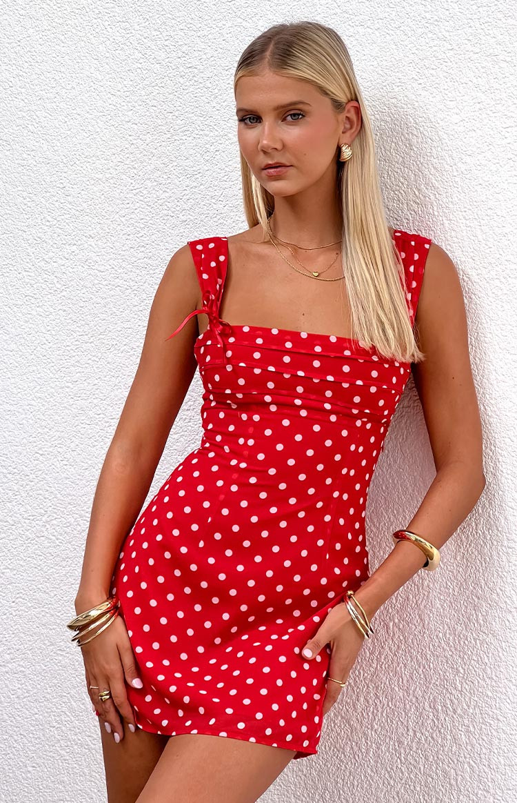 Layla Red Polka Dot Tie Back Mini Dress | Beginning Boutique (US)