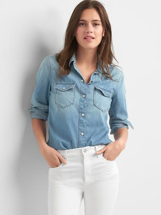 Gap Womens Denim Western Shirt Medium Indigo Size L Tall | Gap US