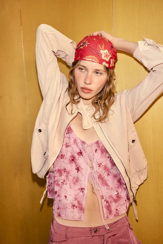 BEADED FLORAL EMBROIDERY PRINT SCARF | Zara Canada