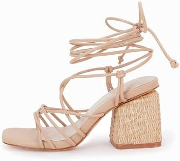 Women's Lace Up Chunky Braided Heel Sandals S… | Amazon (US)