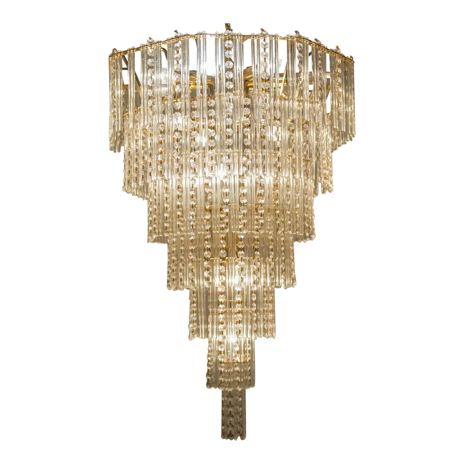 Vintage Teardrop Crystal Brass Framed Chandelier | Chairish