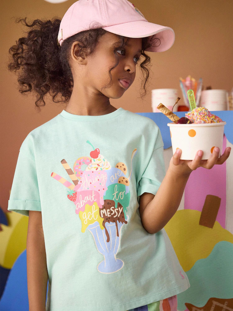 Joules Girls' Fundays Mint Green Graphic Short Sleeve T-Shirt | Next US