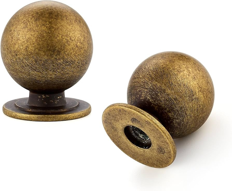 12 Pack Antique Brass Cabinet Knobs, Round Dresser Knobs, Ball Kitchen Cabinet Hardware, 0.95" Di... | Amazon (US)
