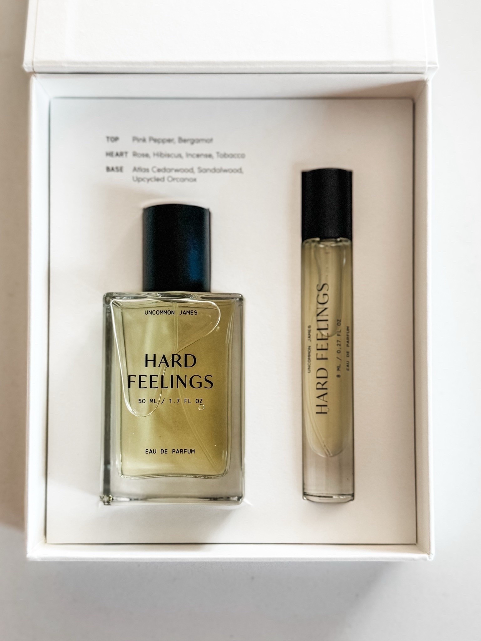 Sophisticated, warm, unforgettable and CLEAN  EWG approved fragrance ✨ The Uncommon James Hard Feelings Eau de Parfum combines pink pepper + bergamot top notes, a heart of rose, hibiscus, incense & tobacco, and a deep base of atlas cedarwood, sandalwood, and upcycled orcanox 🌿 The perfect balance of floral, spice, and wood that lasts all day. Available in both 50ml bottle and travel size , so you can take your signature scent anywhere 💫

#HardFeelingsPerfume #UncommonJames #EauDeParfum #SignatureScent #FragranceLovers #LuxuryPerfume #SandalwoodPerfume #EverydayFragrance #AmazonFinds #LTKAmazon #eanesinteriors



#LTKselfcare #LTKBeauty #LTKFindsUnder50