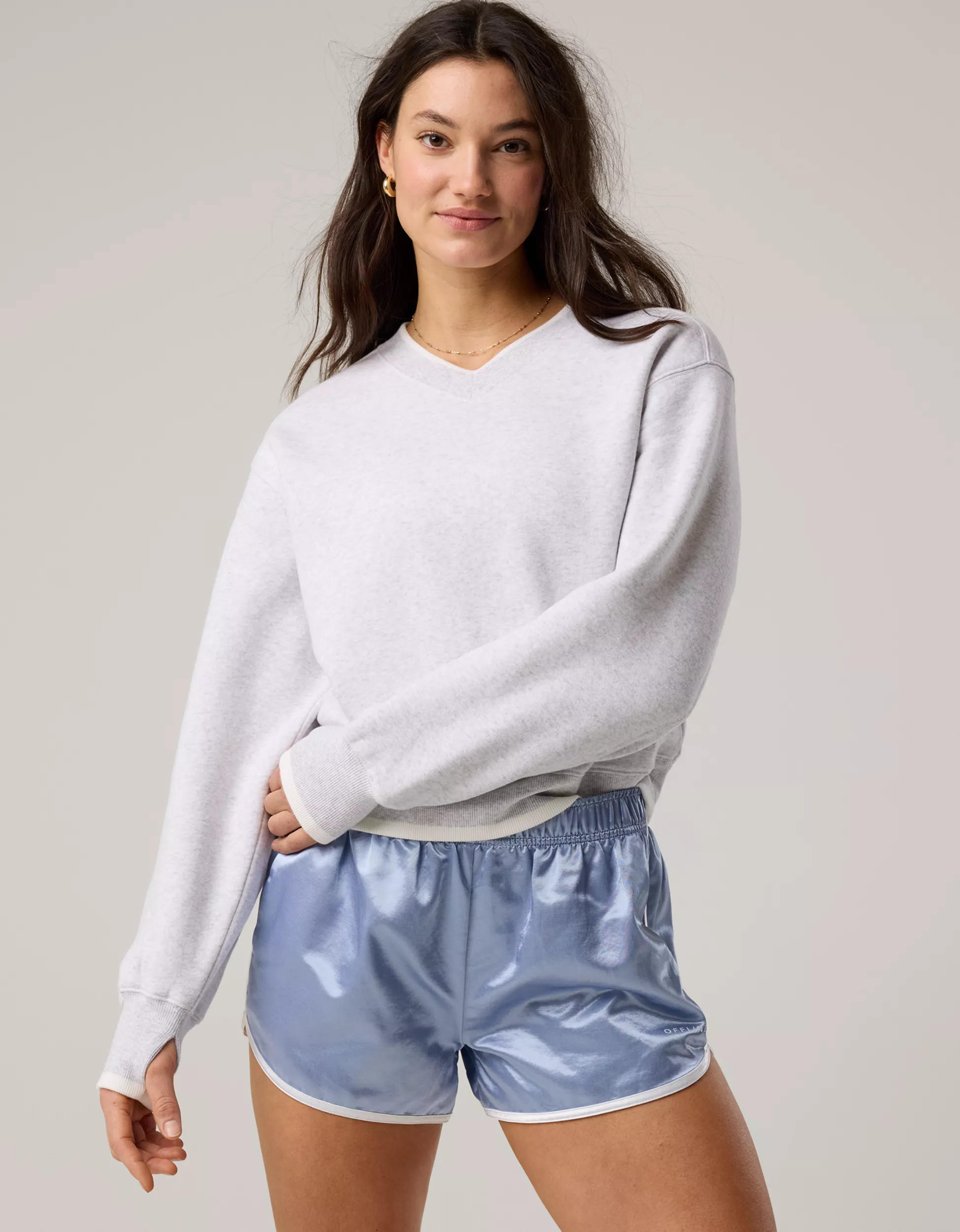 OFFLINE By Aerie Cloud Fleece V-Neck Crew Sweatshirt | Aerie
