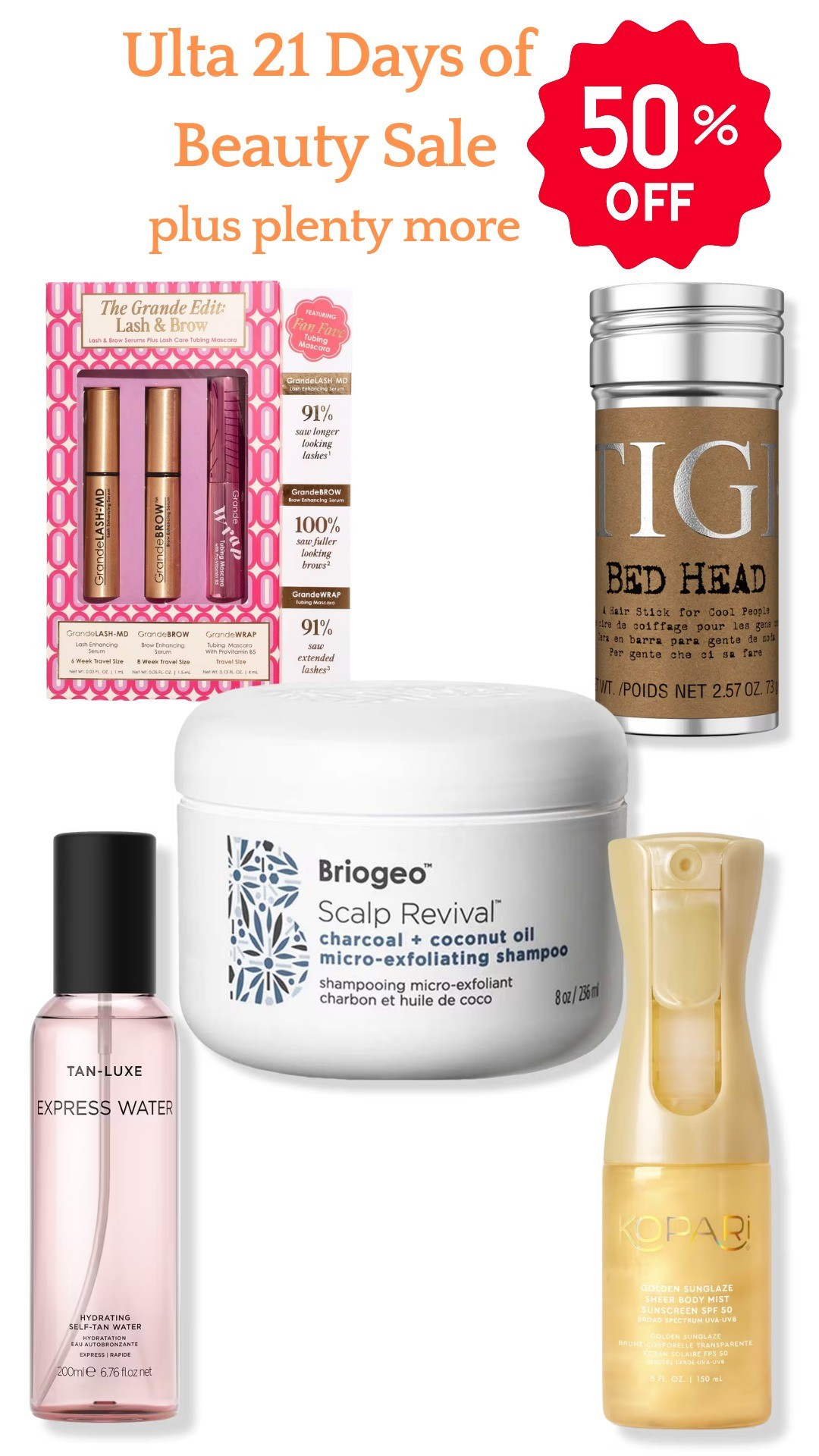 Ulta 21 days of beauty. 50% off several itemsSales, deals, beauty finds, beauty deals, skin care, hair care, slick stick, lash serum, brow serum, scalp revival, sunless tanner, highlighter, ulta beauty finds, digital, Grande lash, makeup, makeup brushes, 

#LTKBeauty #LTKmorningroutine #LTKSaleAlert
