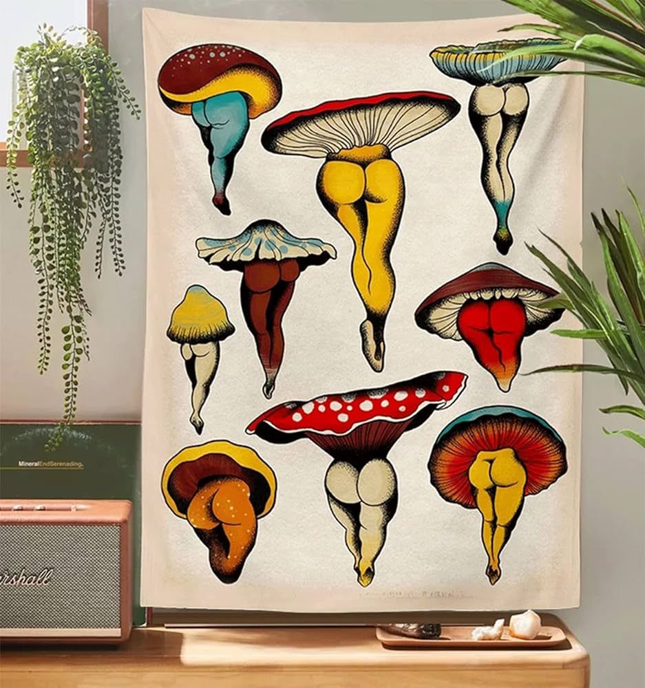 Onivein Funny Mushroom Tapestry Mushroom Tapestry Cute Boho Nature Plant Tapestry Hippie Trippy V... | Amazon (US)