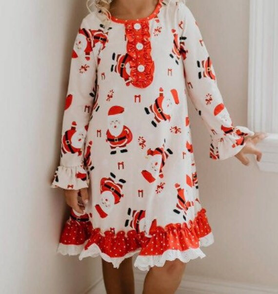 Red Santa Holiday Christmas Ruffle Button Lounge Gown - Etsy | Etsy (US)