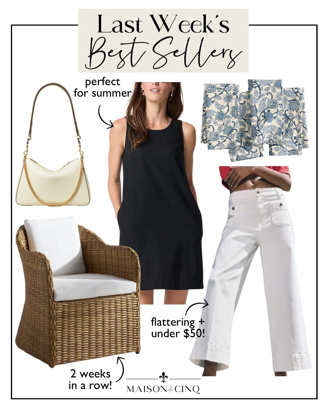 Last week’s best sellers include a linen tank dress under $50, outdoor wicker chairs for a steal, my fave new white jeans and more!

Spring fashion, summer fashion, spring outfit, napkins, tabletop, entertaining essentials, spring dress, linen dress, patio furniture , outdoor furniture, white handbag, spring handbag

#LTKSeasonal #LTKSaleAlert #LTKOver40