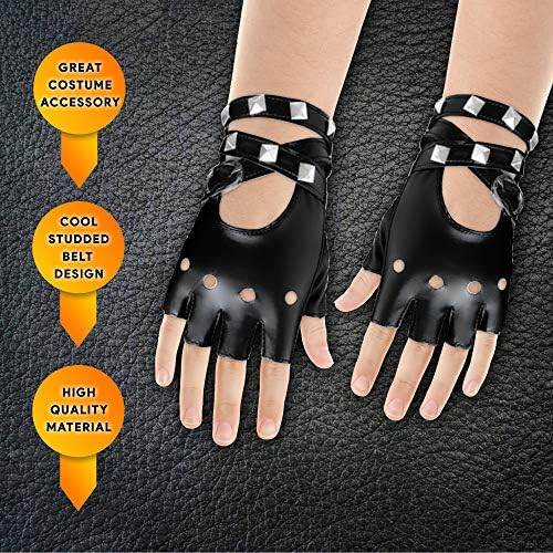 Amazon.com: Skeleteen Fingerless Faux Leather Gloves - Black Biker Punk Gloves with Belt Up Closu... | Amazon (US)