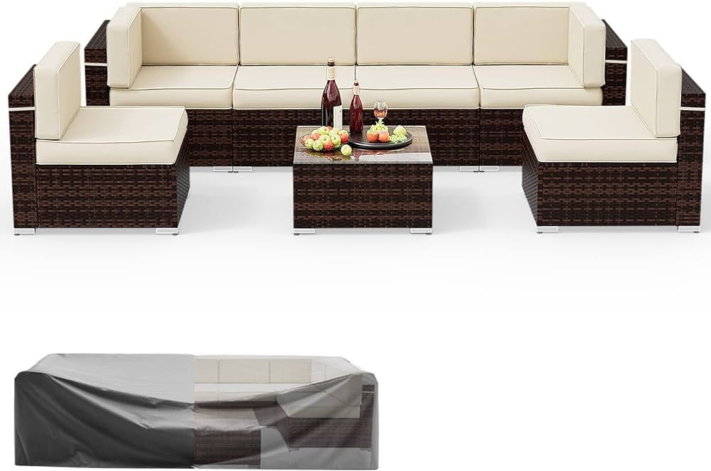 Amopatio Patio Furniture Set 7 Pieces Patio Conversation Set Outdoor Sectional Wicker Rattan Sofa... | Amazon (US)