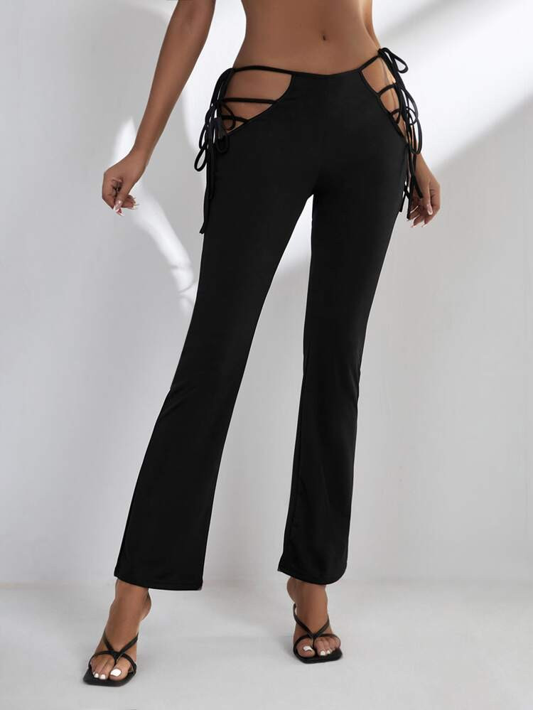 SHEIN SXY Cut Out Knot Side Flare Leg Pants | SHEIN