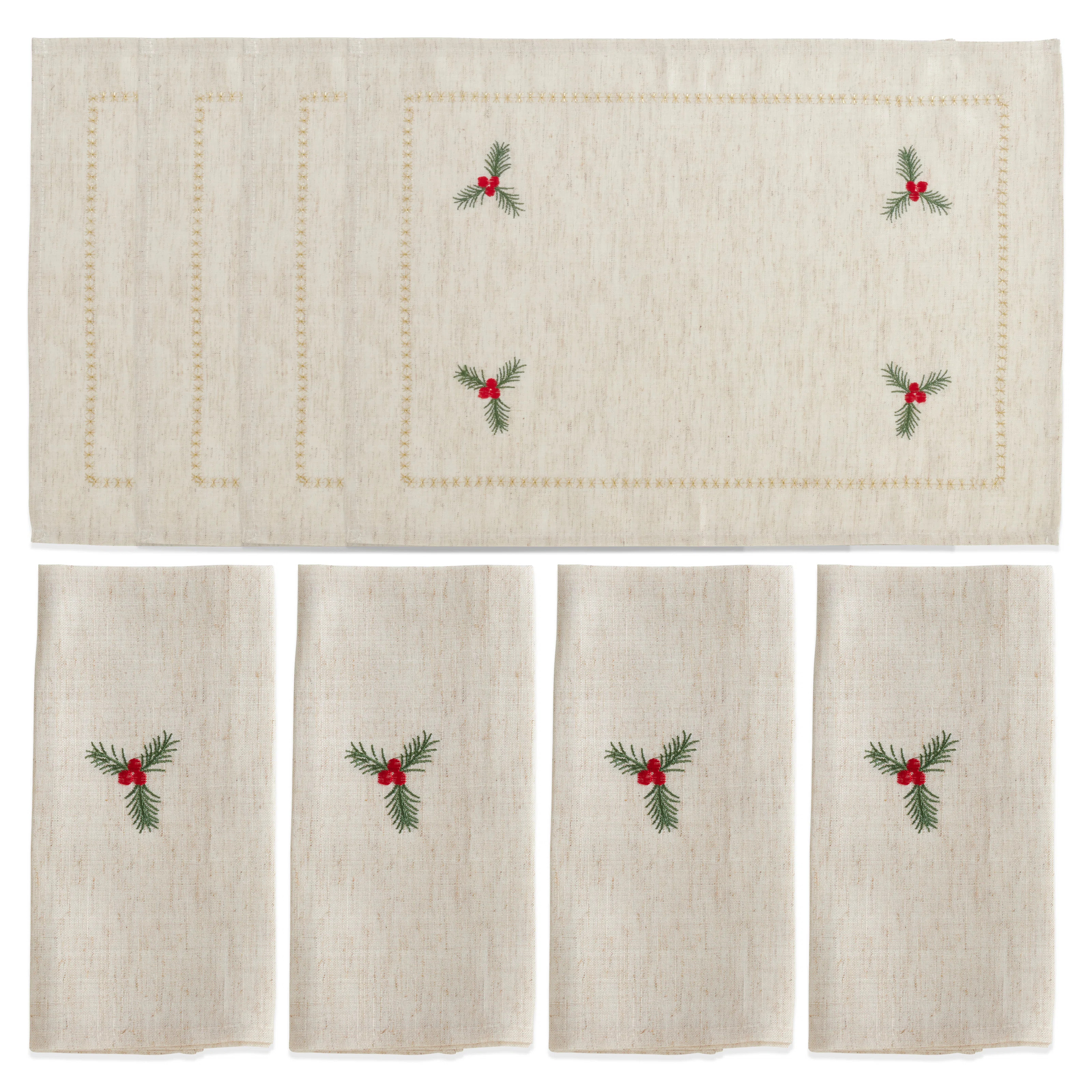 Embroidered Holly Placemat and Napkin Set (4 Placemats + 4 Napkins) | Wayfair North America