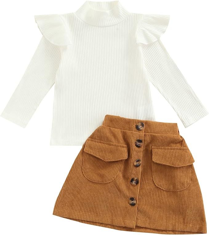 Kaipiclos Toddler Baby Girl Skirt Outfit Solid Color Long Sleeve Turtleneck Knit Sweater + Mini S... | Amazon (US)