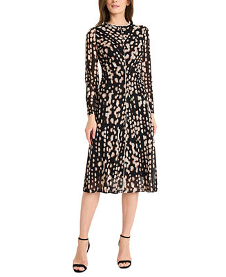 Women's Printed Long-Sleeve Pleated Dress | Macy's