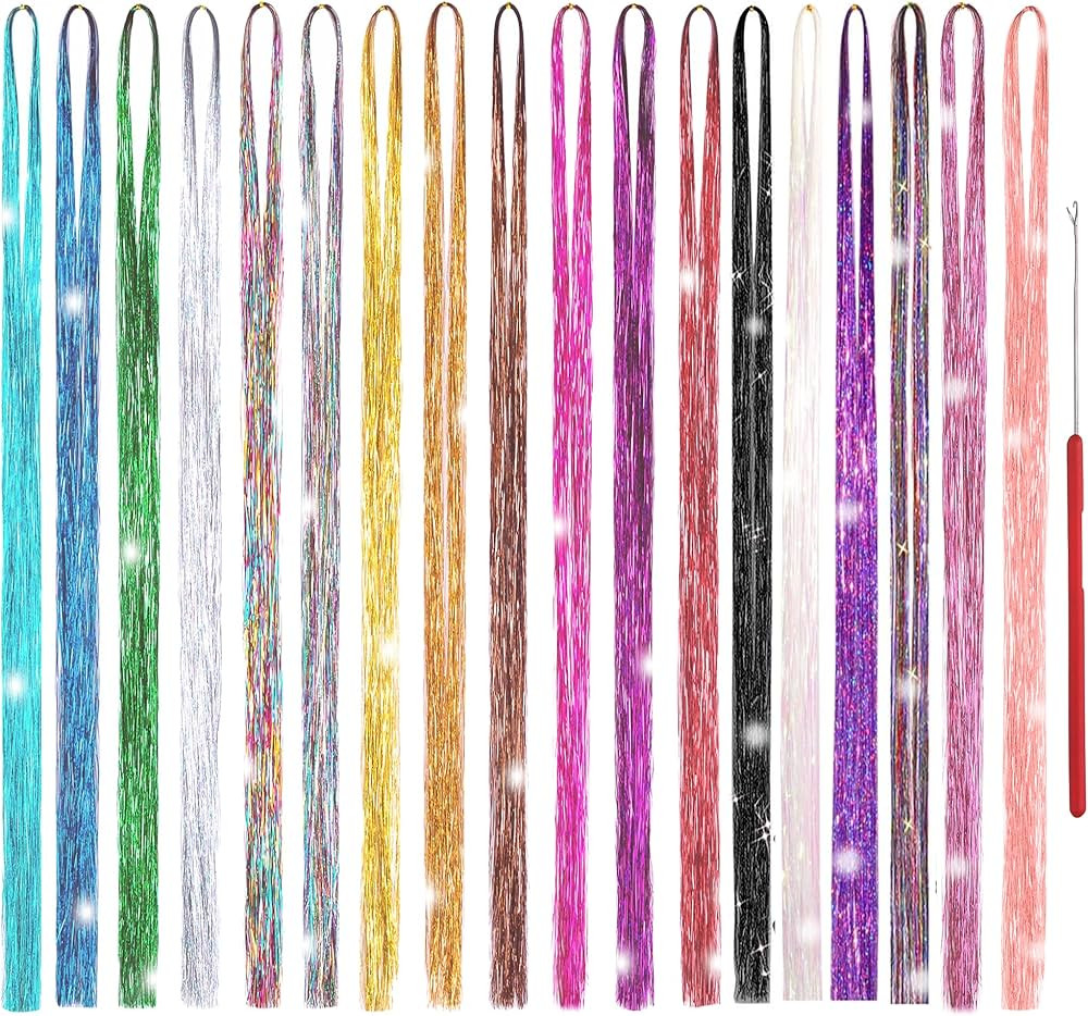 Hair Tinsel Kit 47 Inches Fairy Hair 18 Colors 3600 Strands Sparkling Hair Tensile Christmas New ... | Amazon (US)