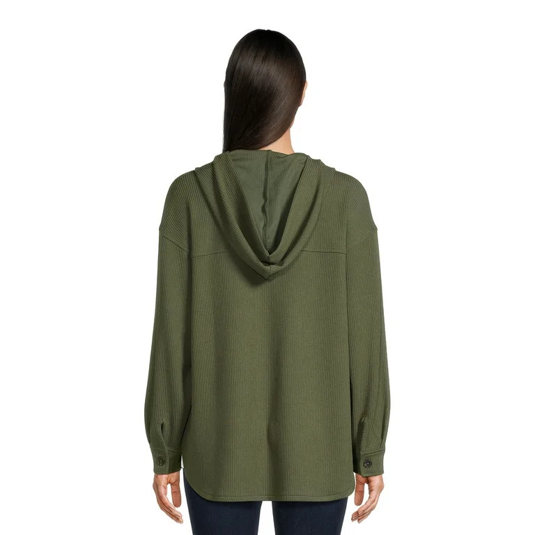 Time and Tru Women's Rib Hooded Shacket, Sizes S-XXXL | Walmart (US)